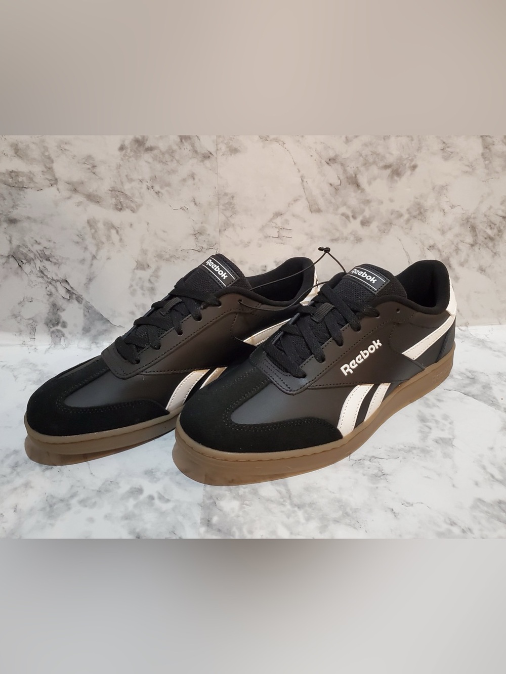 Reebok Court Speed Sneakers Black/Tan/White Trim Men’s Size 8